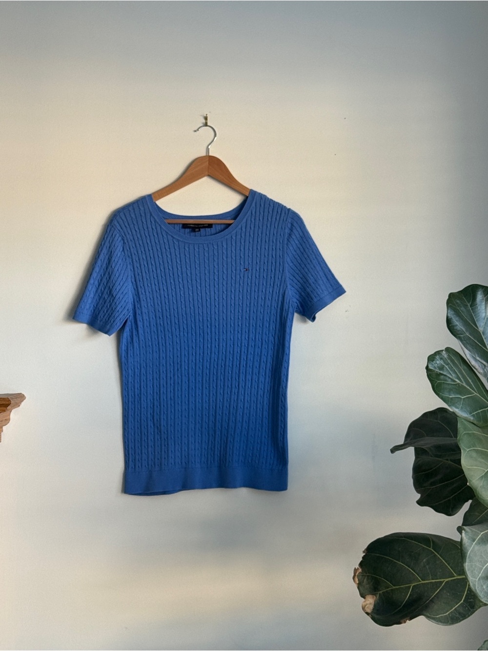 Tommy Hilfiger Blue Cable-Knit Short Sleeve Sweater Tee